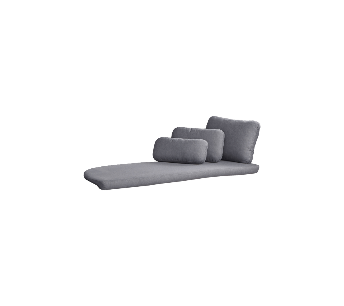Een moderne, slanke grijze lounge stoel met drie zachte kussens in verschillende maten voor comfort en stijl.
