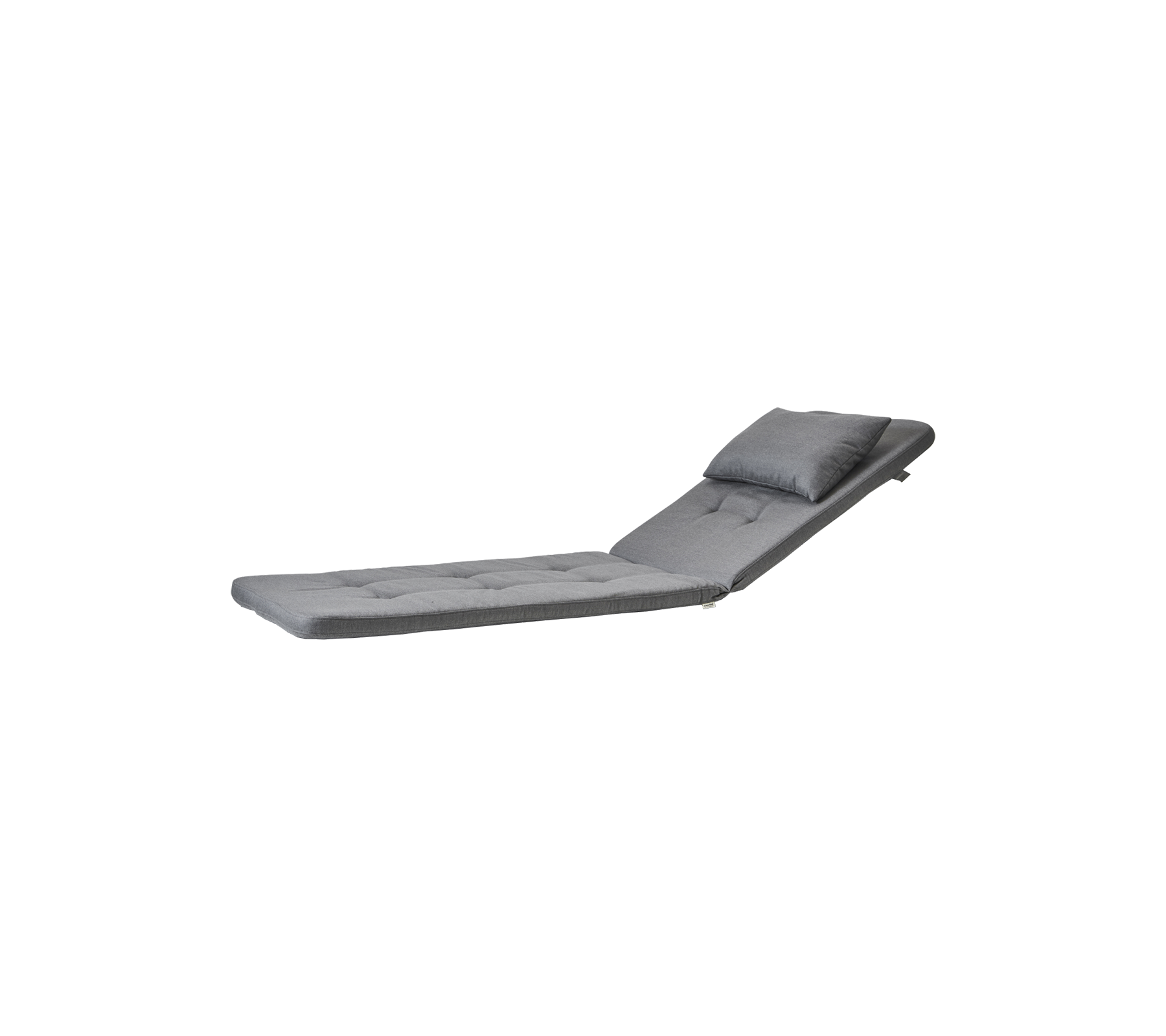 Stijlvolle verstelbare chaise longue in een moderne grijze stof, met tufted ontwerp en een comfortabele hoofdsteun. Perfect om te ontspannen.