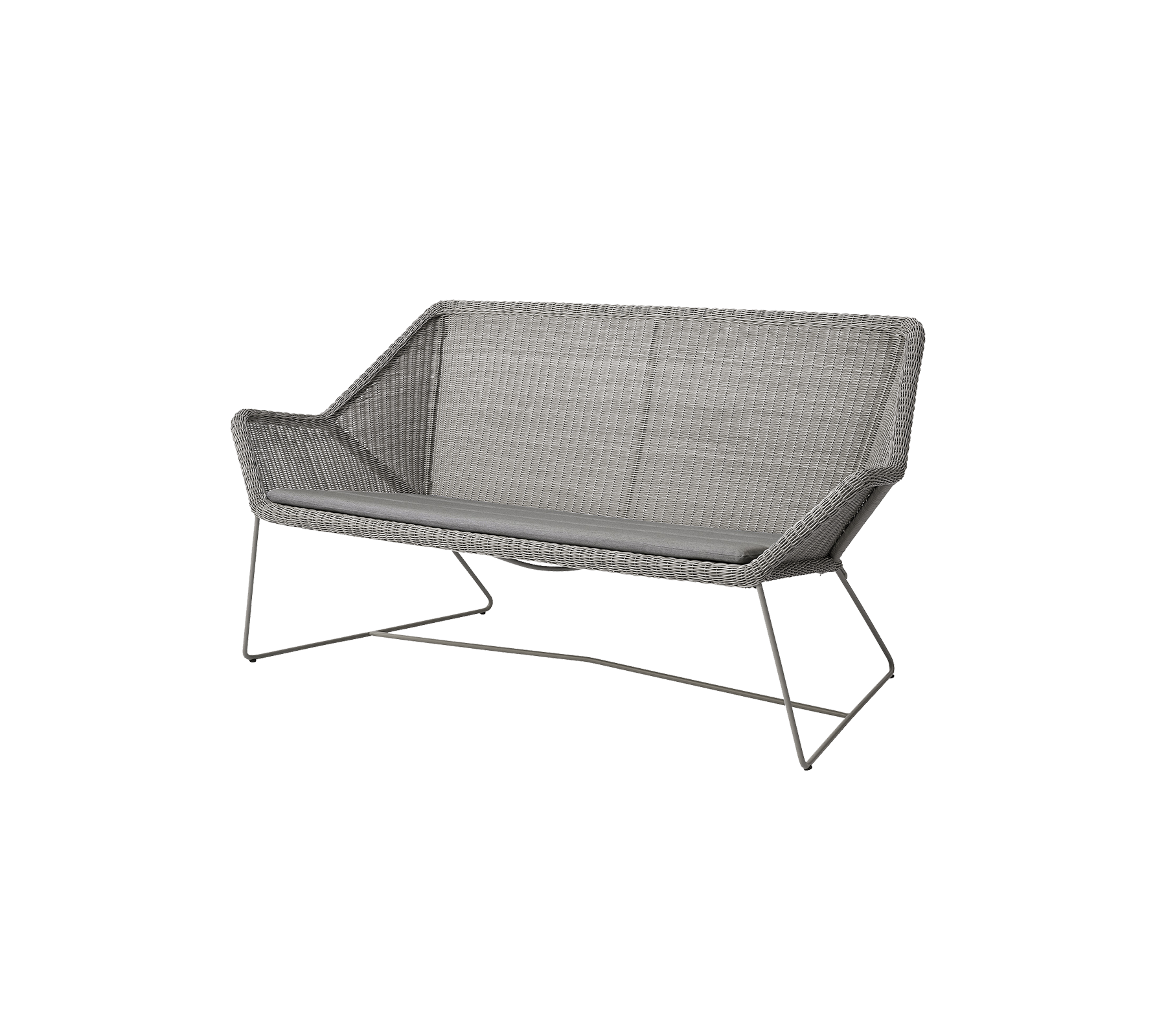 Stijlvolle tweezitsbank met een modern ontwerp met een geweven textuur en slanke metalen poten, perfect voor ontspanning en esthetische aantrekkingskracht.