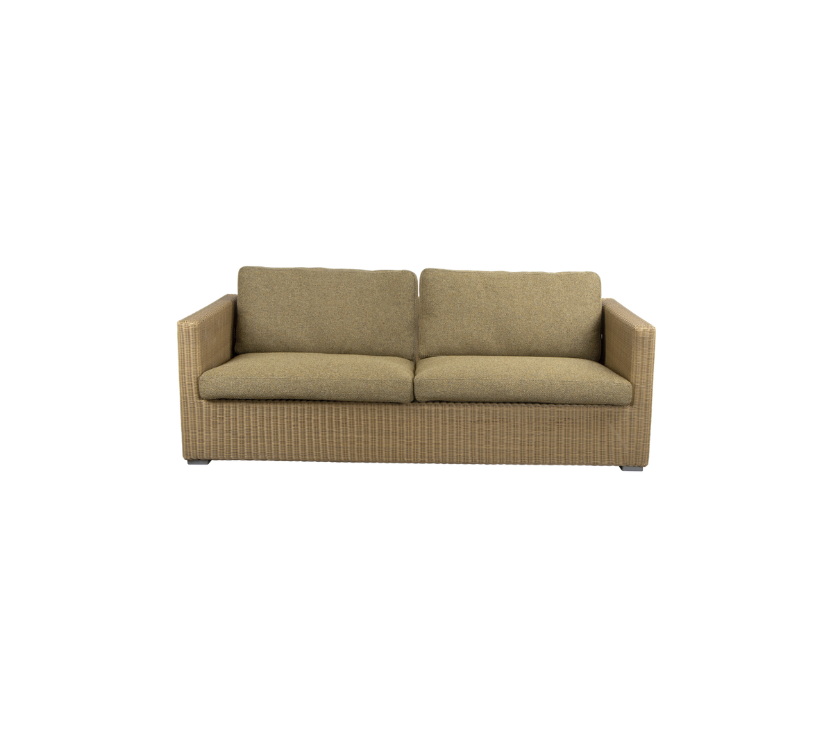 Gezellige, moderne bank met een textuurstofontwerp en zachte kussens, perfect voor ontspanning en comfort in elke ruimte.