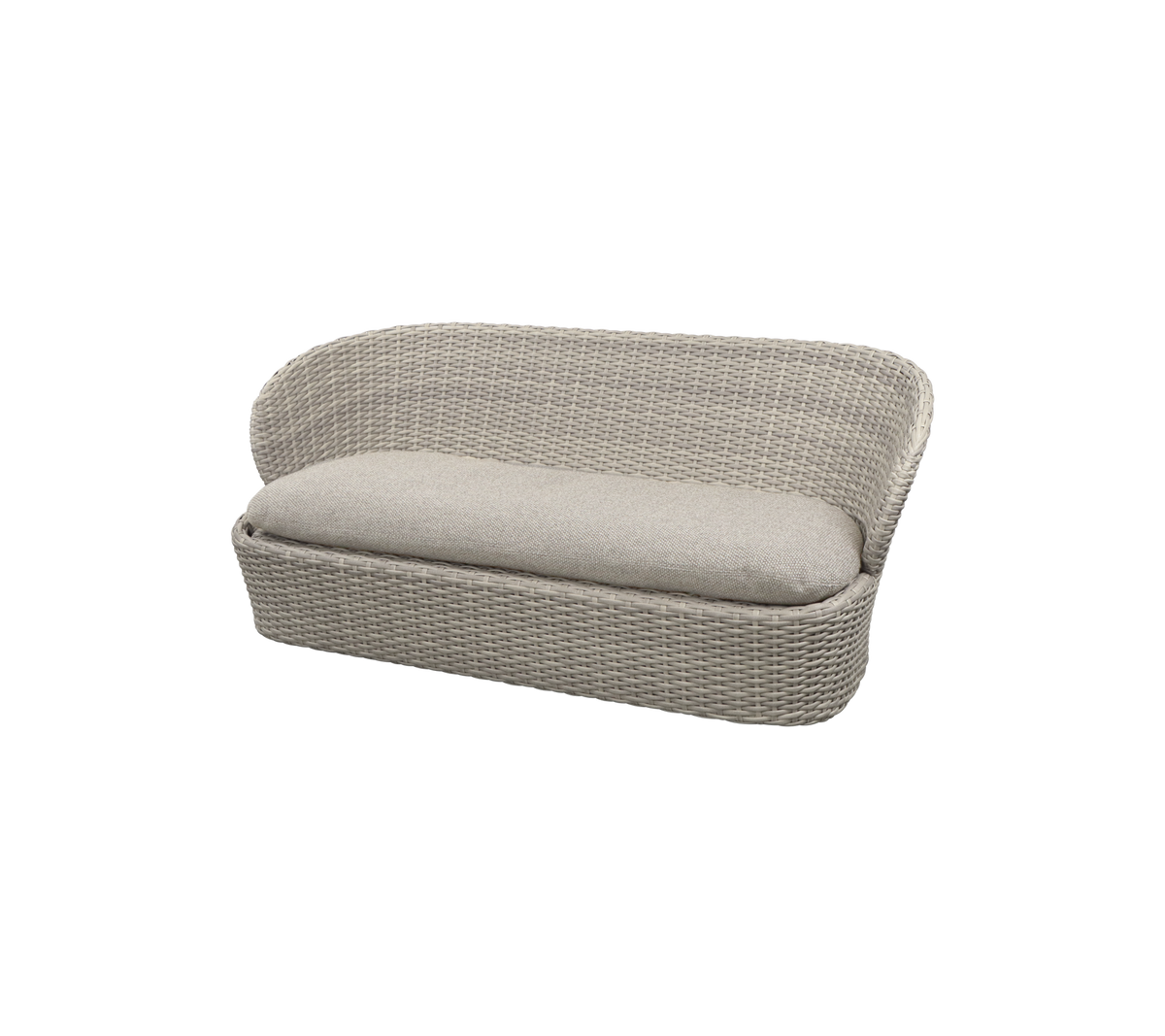 Stijlvolle tweepersoonsbank met een geweven ontwerp en een zachte kussen, perfect voor comfortabele zitplaatsen in elke setting.