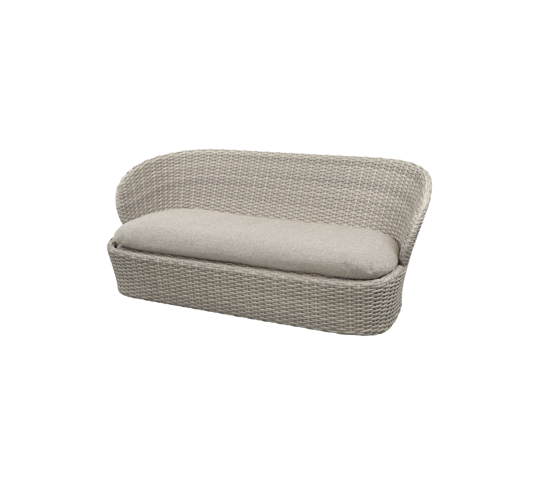 Stijlvolle tweepersoonsbank met een geweven ontwerp en een zachte kussen, perfect voor comfortabele zitplaatsen in elke setting.