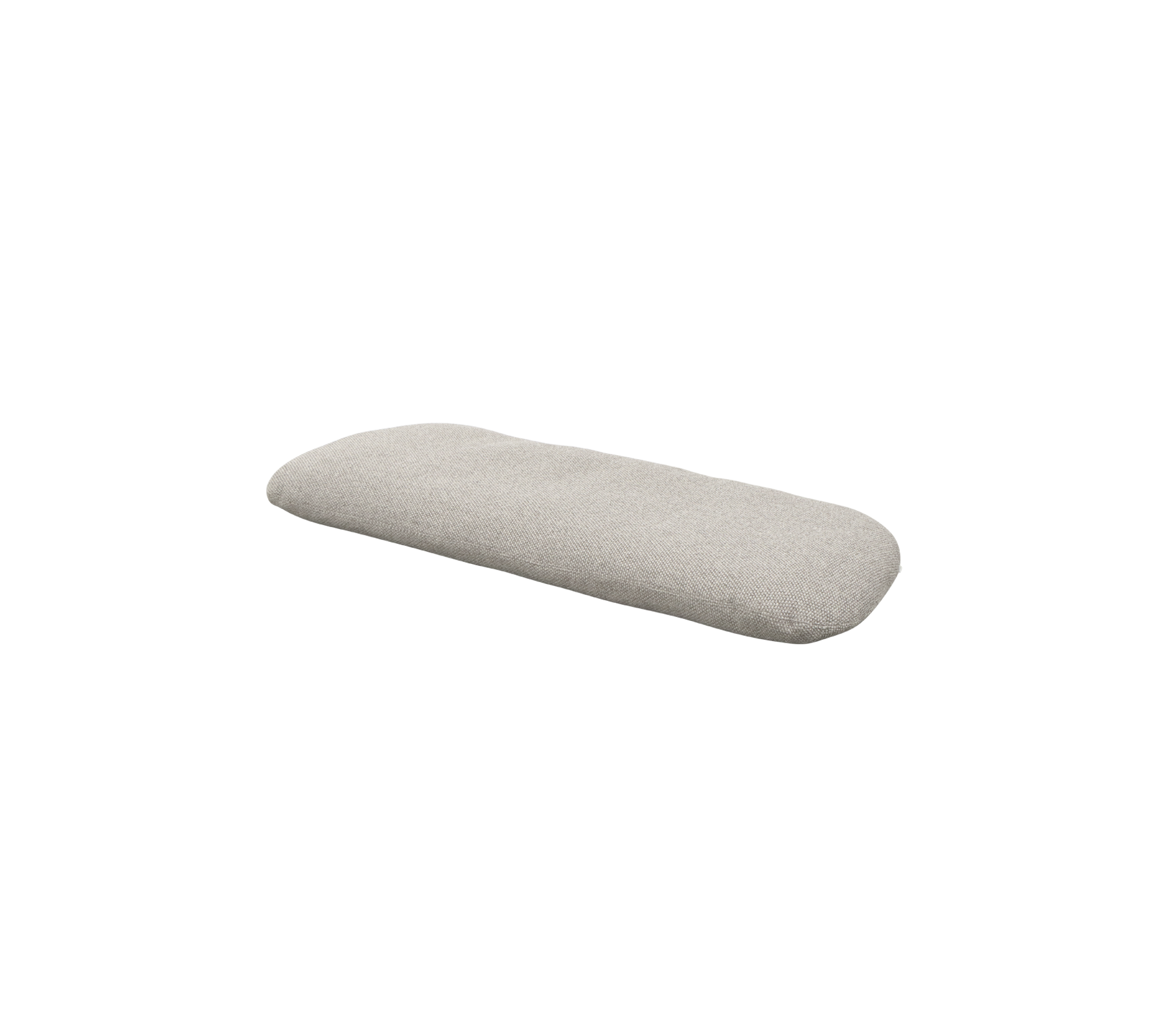 Rechthoekig kussen van een lichtgrijze stof, met een glad oppervlak en een subtiele textuur, ontworpen voor comfort en stijl.