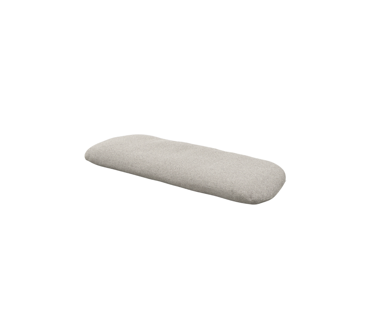 Rechthoekig kussen van een lichtgrijze stof, met een glad oppervlak en een subtiele textuur, ontworpen voor comfort en stijl.