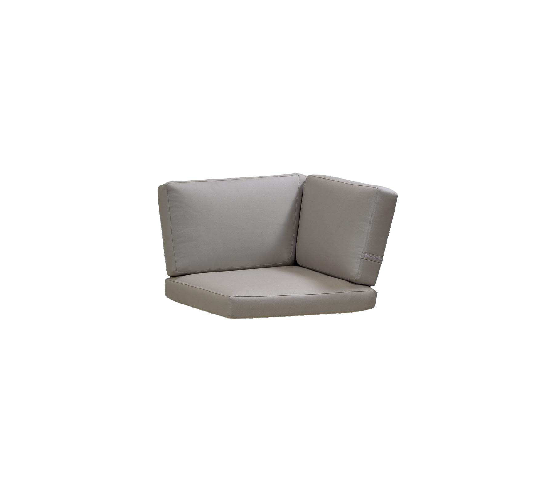 Hoekzitkussen in zachte grijze bekleding, ontworpen voor comfort en veelzijdige plaatsing in verschillende settings.