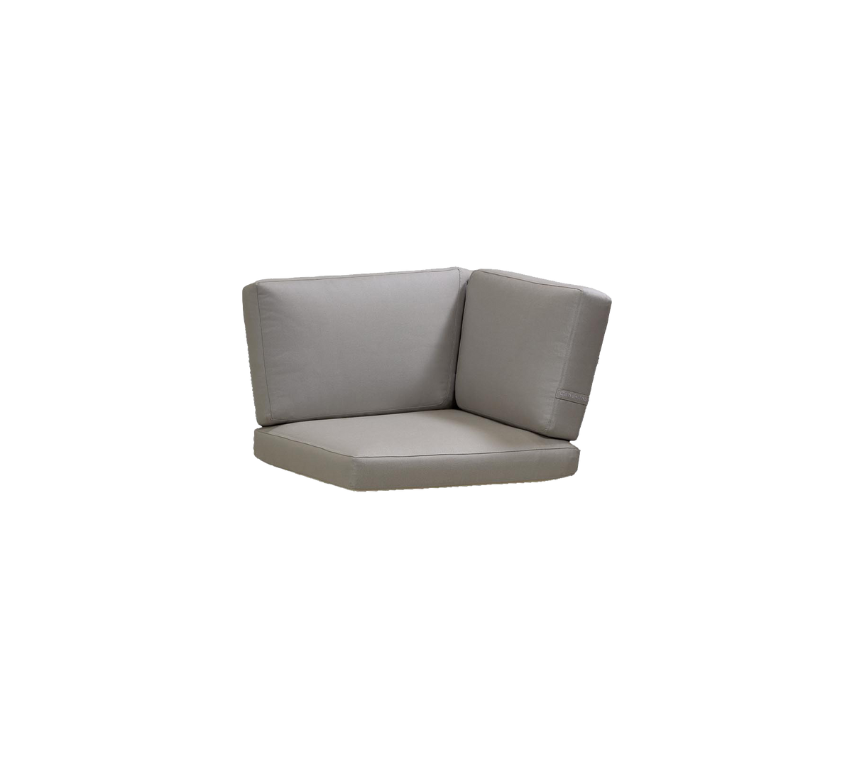 Hoekzitkussen in zachte grijze bekleding, ontworpen voor comfort en veelzijdige plaatsing in verschillende settings.