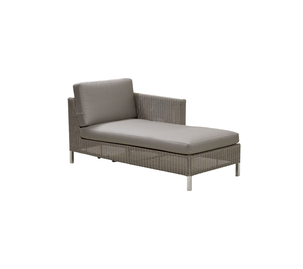 Stijlvolle lounge stoel met een slank ontwerp, voorzien van een comfortabel kussen en een modern geweven frame. Ideaal voor ontspanning en buitengebruik.