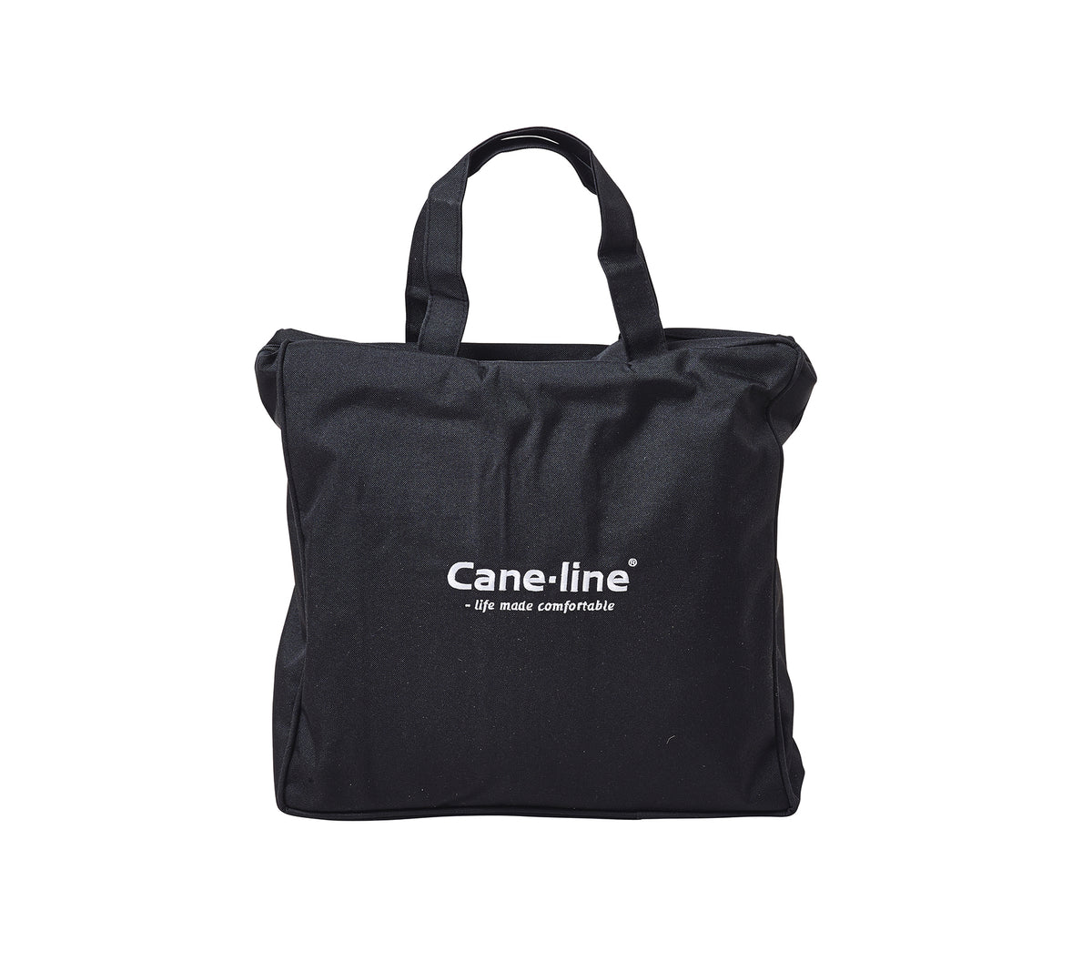 Zwarte tote bag met het Cane-line-logo in wit. Geschikt voor verschillende doeleinden, gecombineerd stijl en functionaliteit.