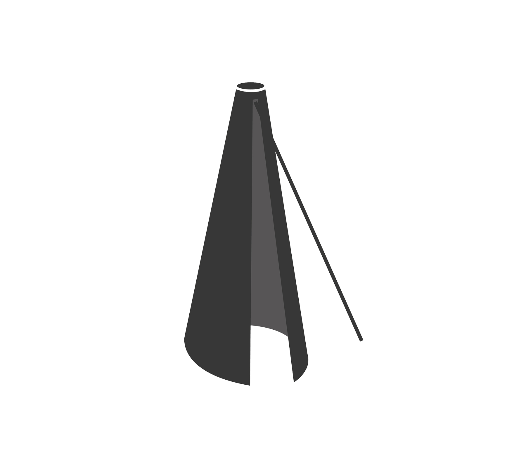 Een slanke zwarte megafoon met een conische vorm en een zijhandvat voor gemakkelijke grip en gebruik.