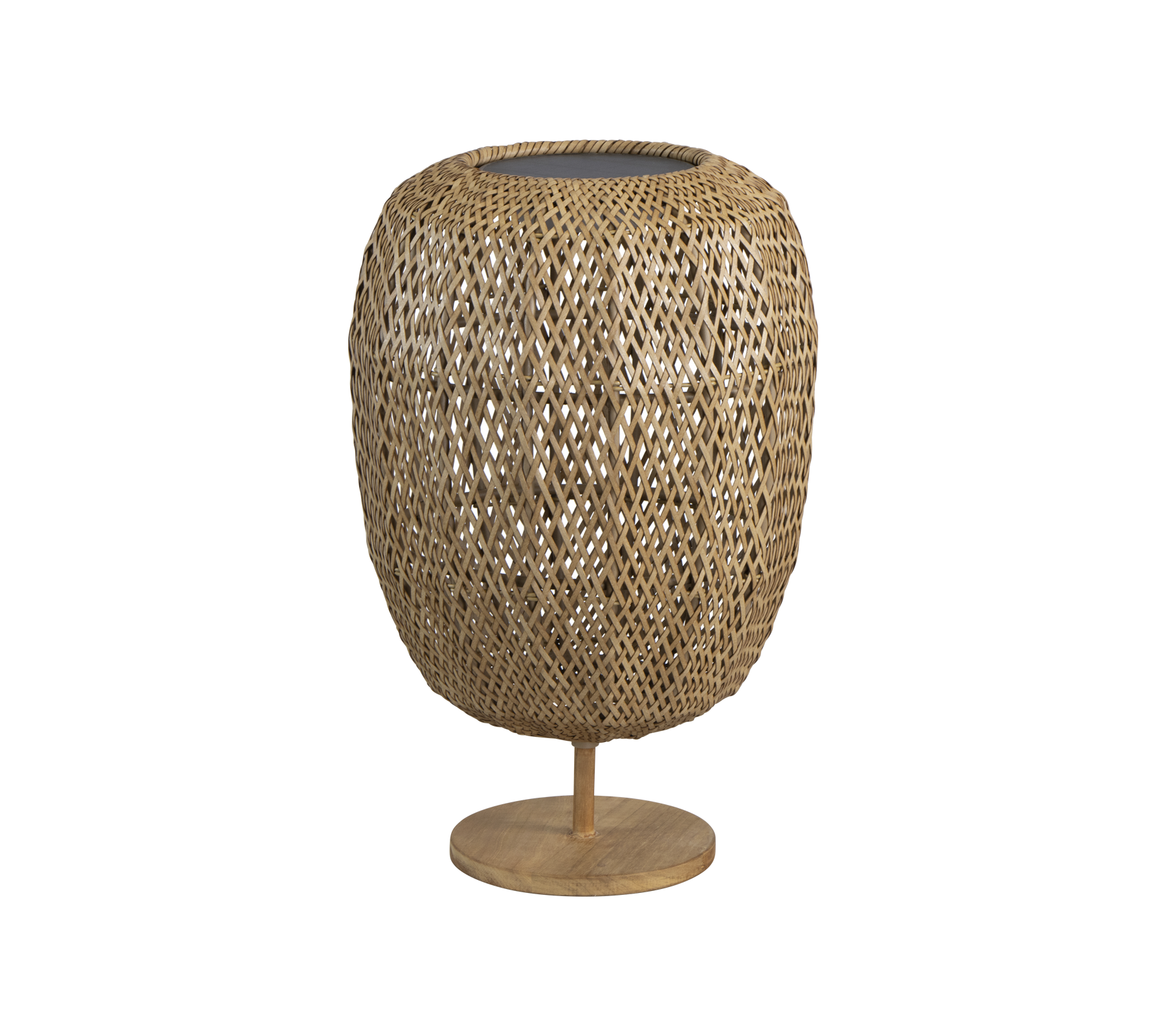 Gevlochten natuurlijke vezellamp met een ronde vorm en een stevige basis, die een stijlvolle touch aan elke decoratie biedt.
