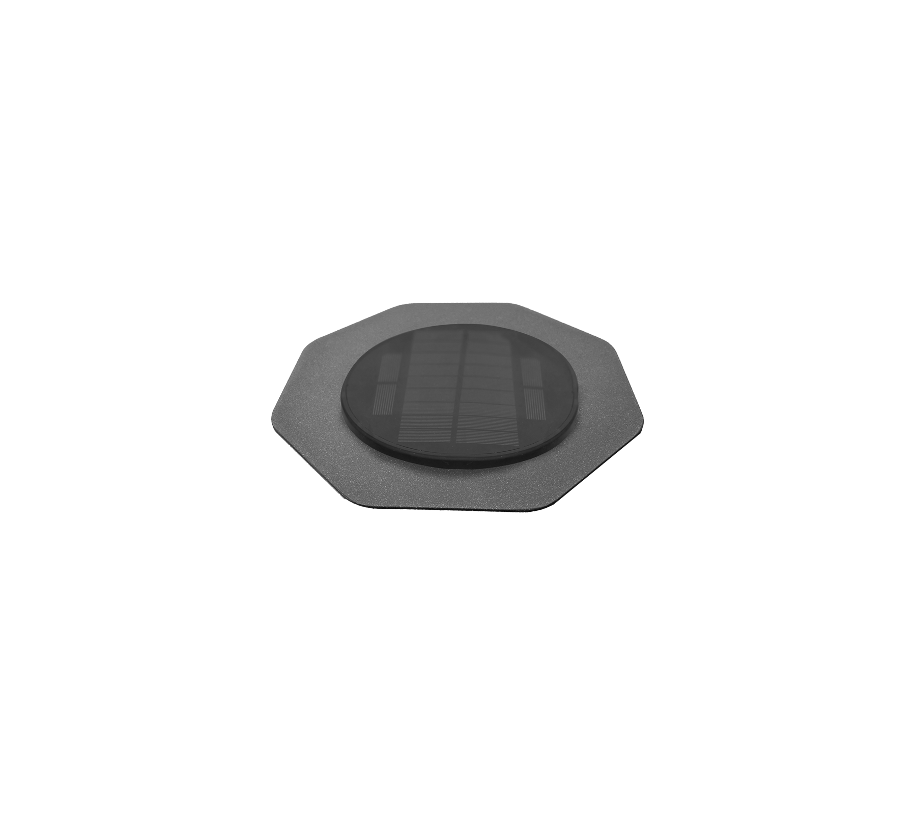 Octagonale op zonne-energie aangedreven LED-lamp met een strakke zwarte afwerking, ontworpen voor efficiënte buitenverlichting oplossingen.