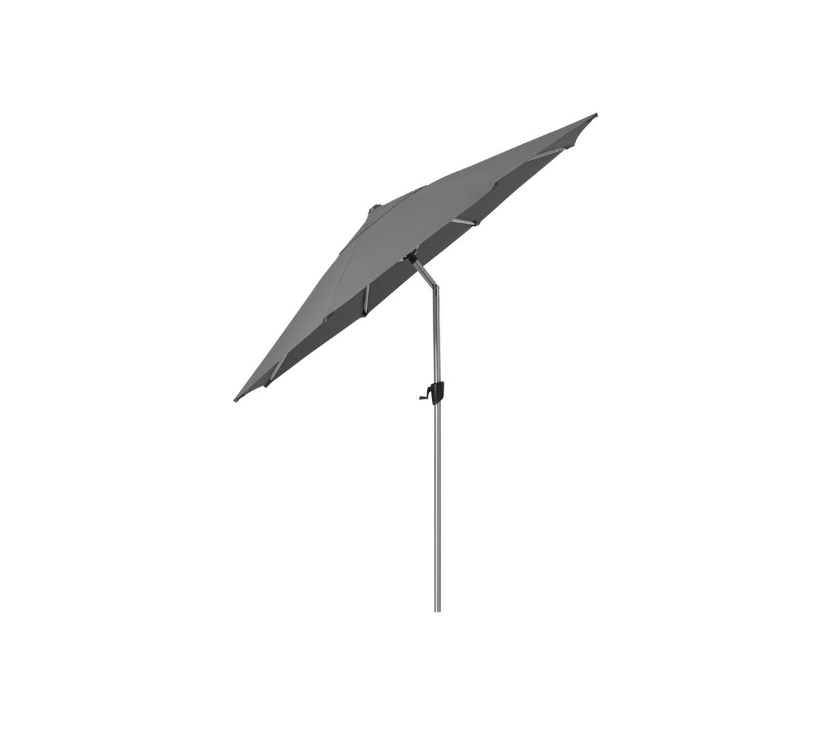 Een slanke, moderne paraplu met een rechthoekige kap ondersteund door een slanke paal, ontworpen voor schaduw en beschutting.