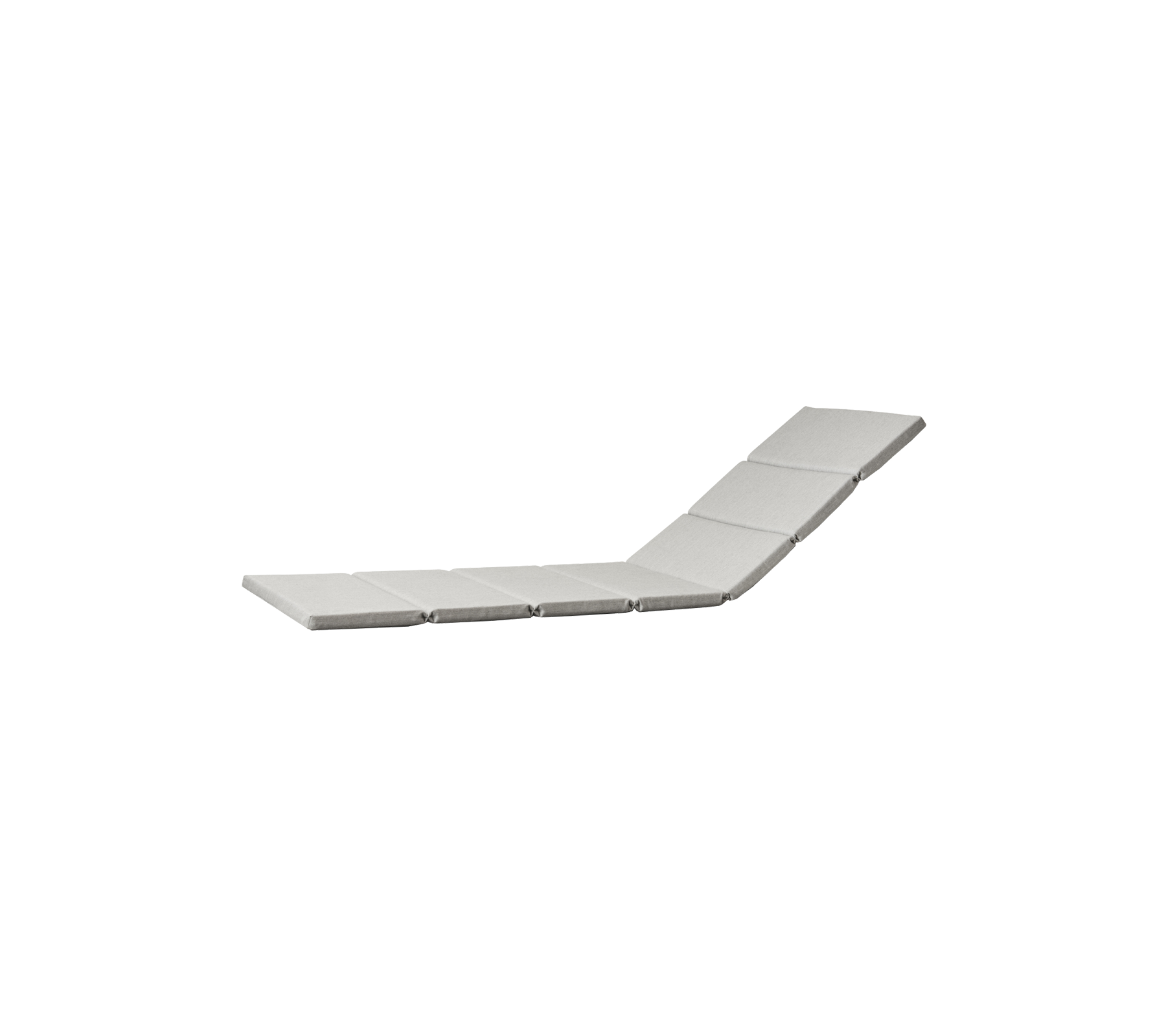 Contemporary ligstoel in lichtgrijs ontwerp, met een gesegmenteerd kussen voor comfort en ondersteuning.