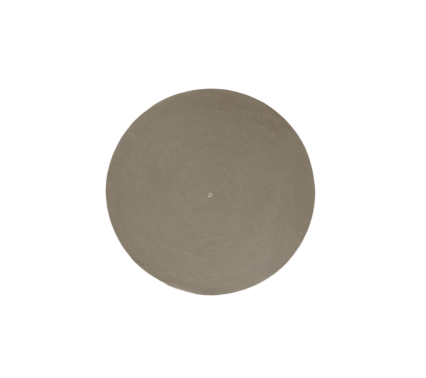 Taupe Circle buitenkleed met een eenvoudig en elegant plat geweven ontwerp met een spiraalmuster, gemaakt van Cane-line Soft Rope.