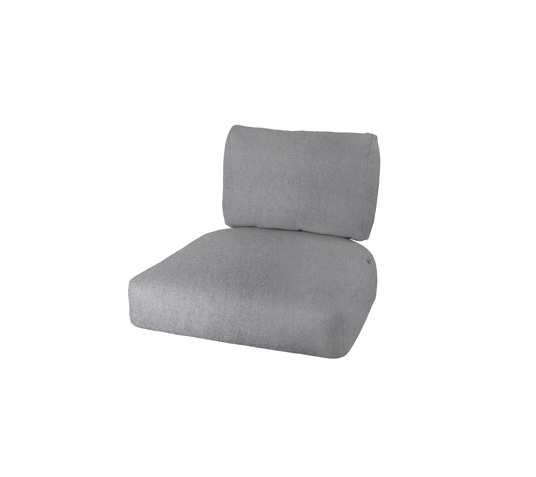 Grijze gestoffeerde kussen met een dikke zitting en een ondersteunende rugleuning, geschikt voor comfortabele zitarrangementen.