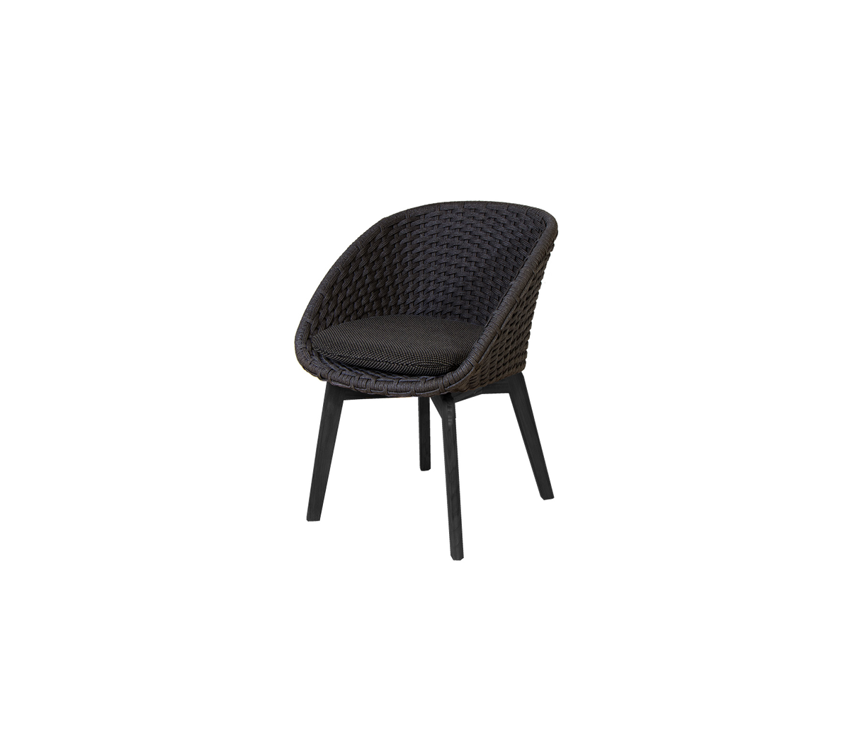 Stijlvolle gevlochten stoel met een comfortabele zitting, met een slank ontwerp en stevige benen in een donkere afwerking. Perfect voor moderne ruimtes.
