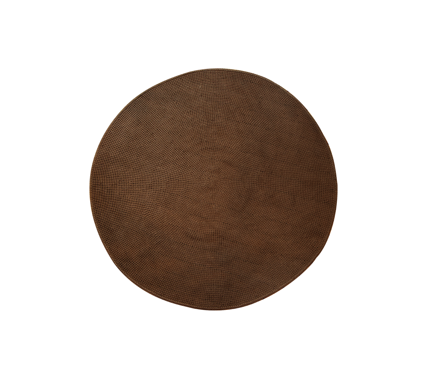 Een rond, textuurgegeven tapijt in bruin, geschikt voor verschillende toepassingen zoals een decoratief stuk of een functionele accessoire.