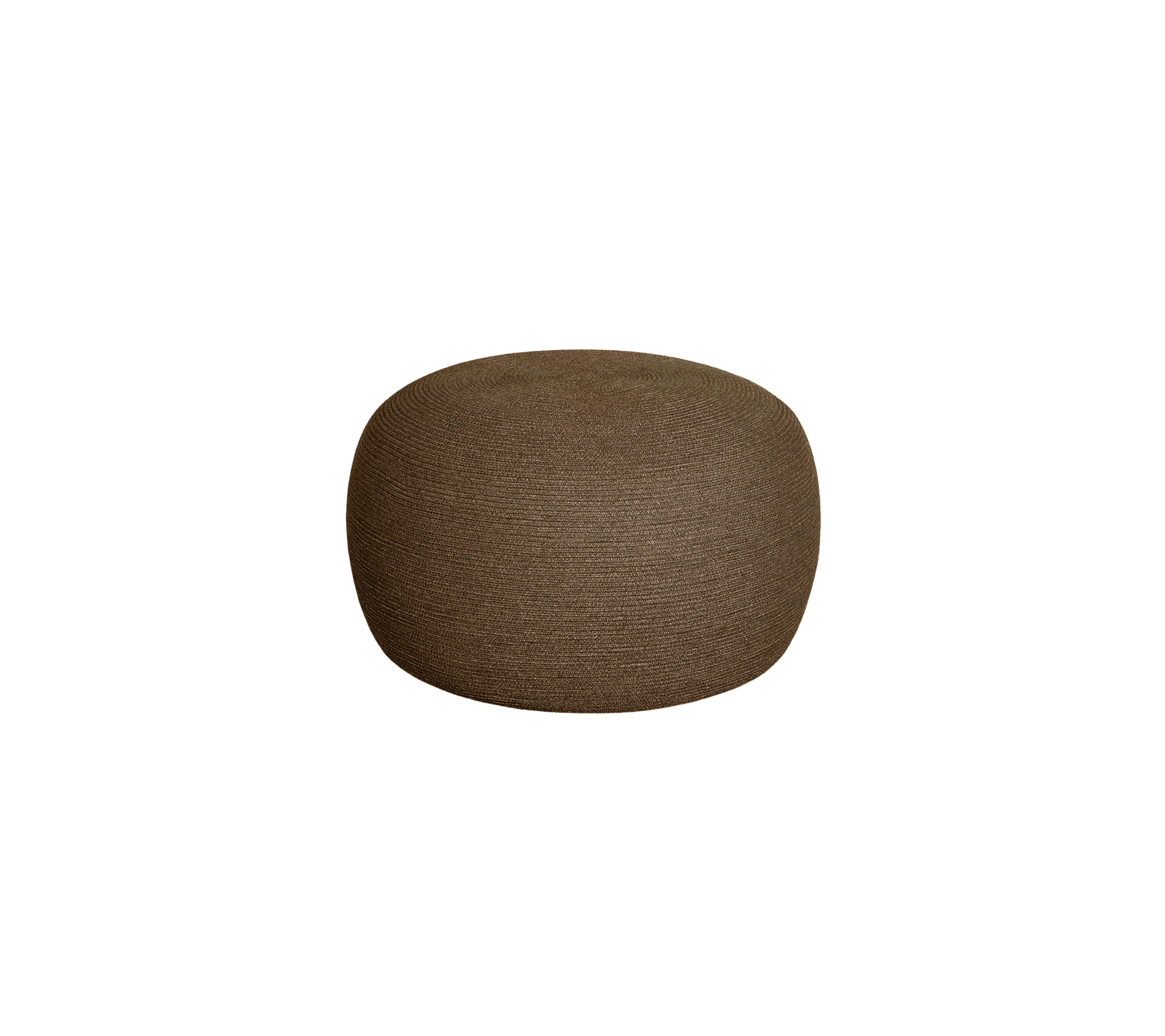 Ronde, gestructureerde pouf in een warme bruin kleur, ideaal voor stijlvolle zitplaatsen of ter verbetering van de decoratie.