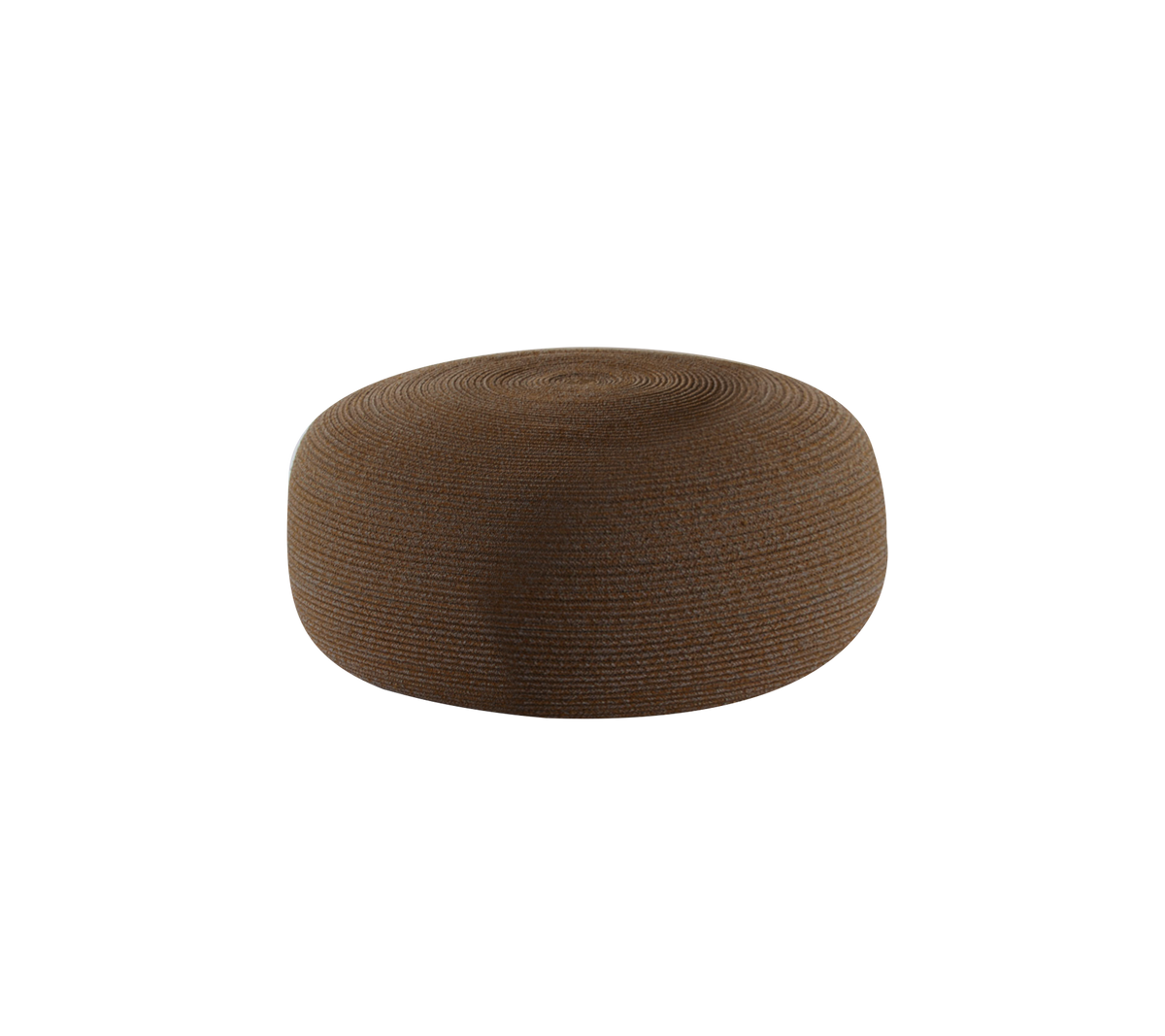 Rond, gestructureerd kussen in een warme bruintint, ontworpen voor comfort en stijl.
