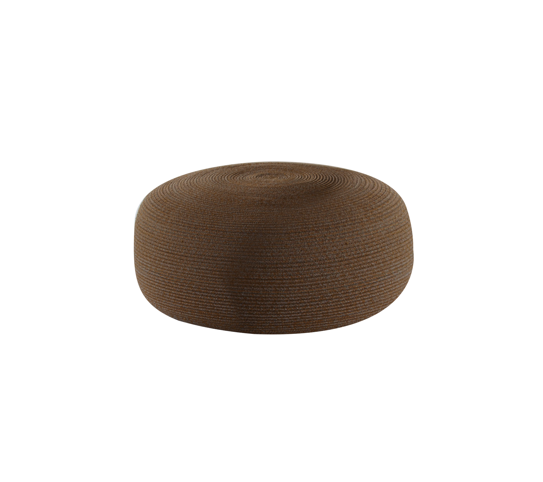 Rond, gestructureerd kussen in een warme bruintint, ontworpen voor comfort en stijl.