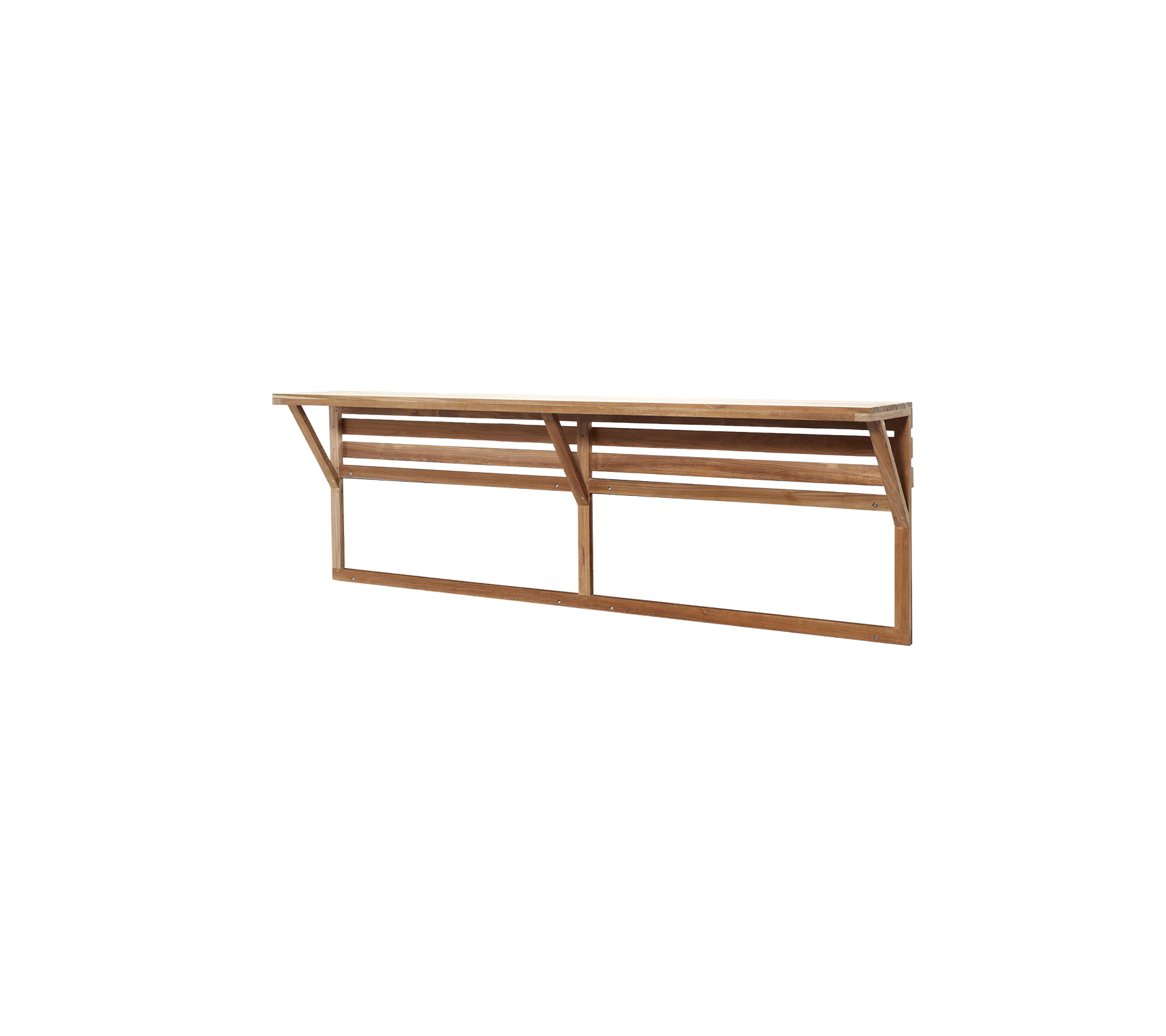 Een slank houten plank met lattenontwerp, voorzien van stevige zijsteunen voor extra stabiliteit, ideaal voor verschillende toepassingen.