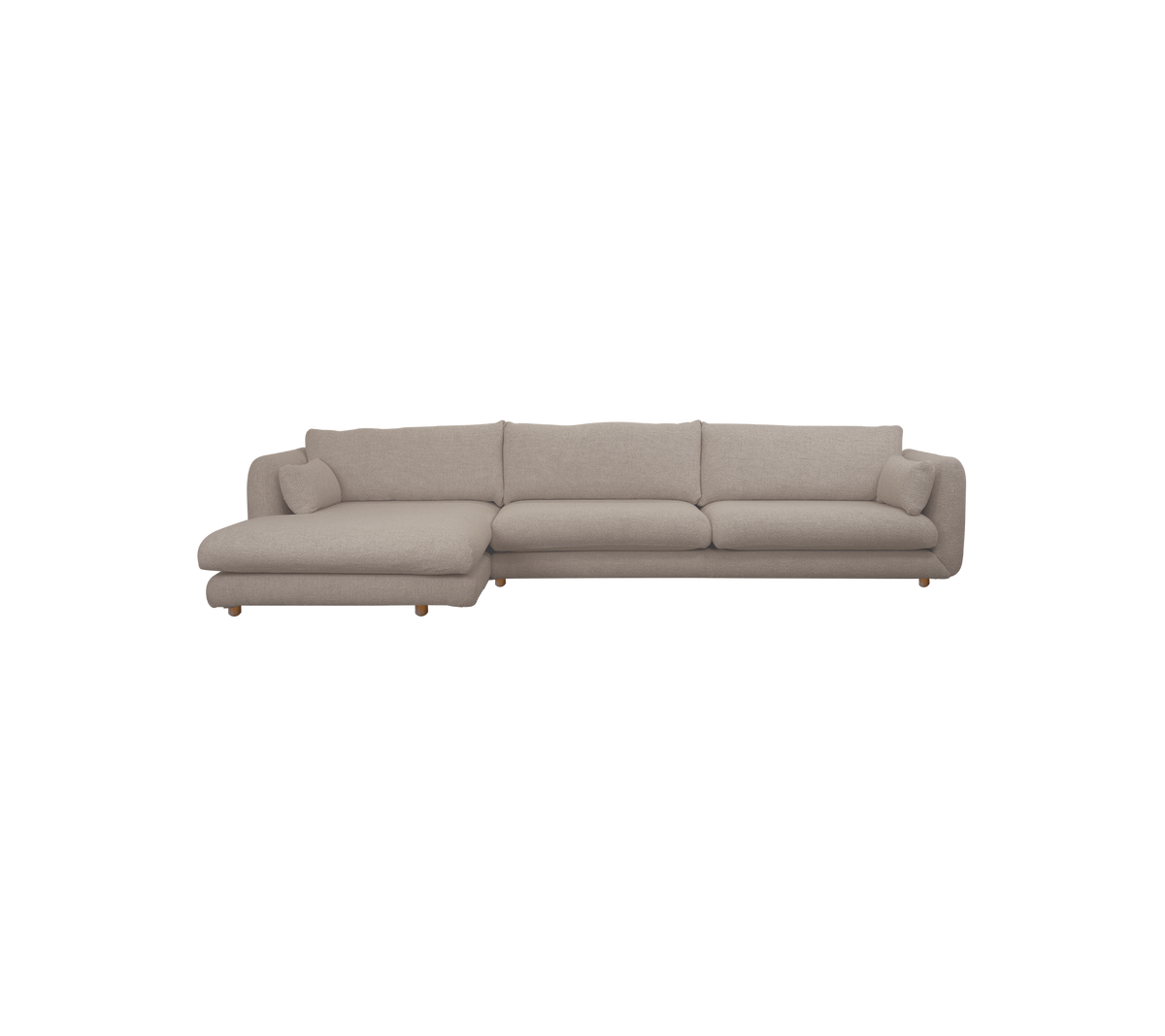 Lichtbruine moderne sofa met een chaise-sectie.