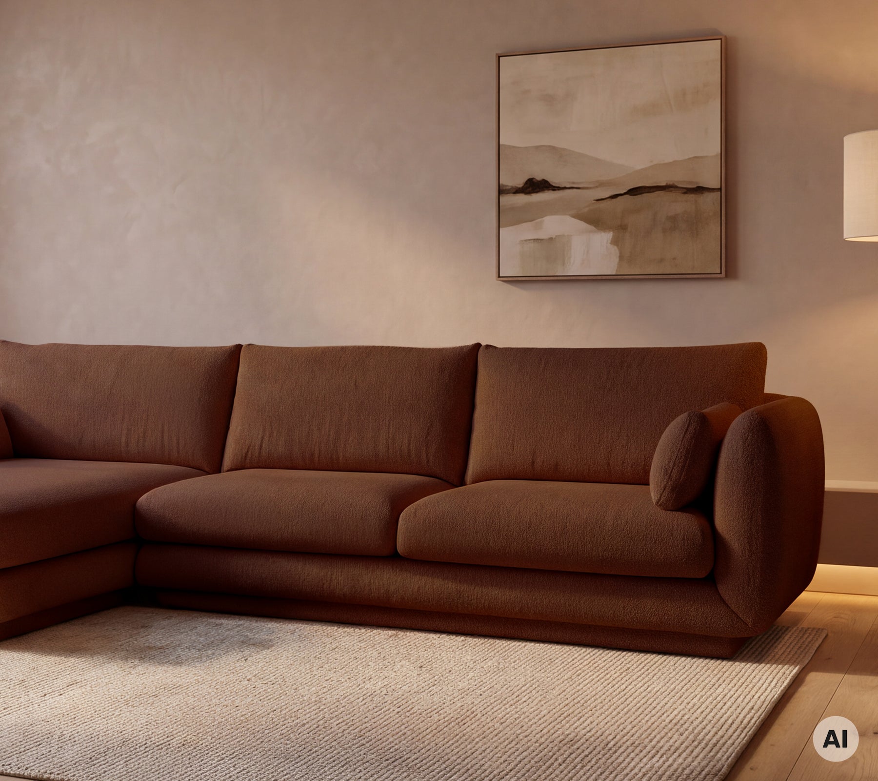 Moderne brown sofa in een stijlvolle lounge-instelling.