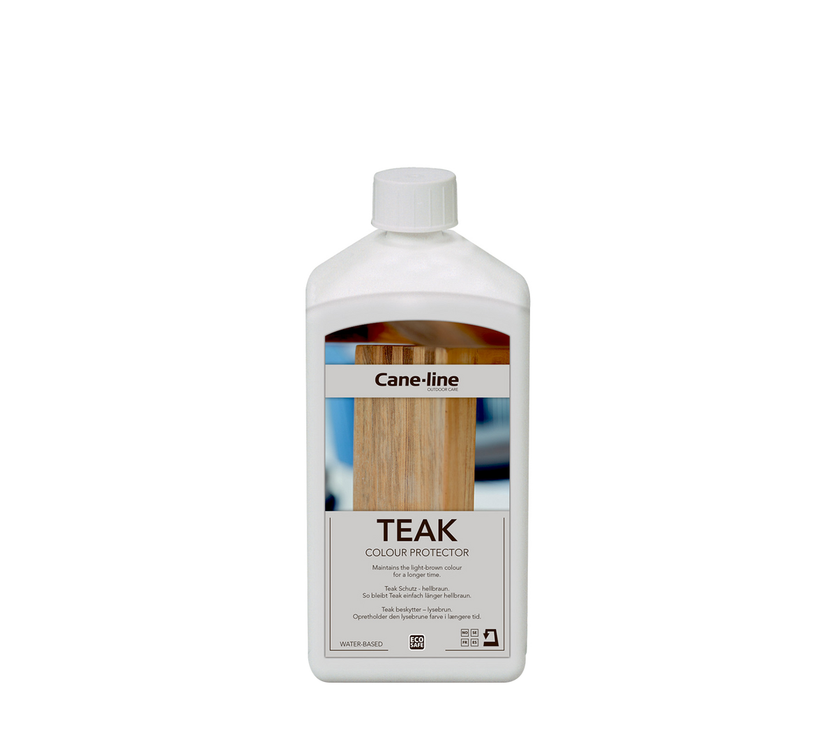 Container van teak kleur beschermmiddel van Cane-line, ontworpen om het uiterlijk van teak houtoppervlakken te behouden en te verbeteren.