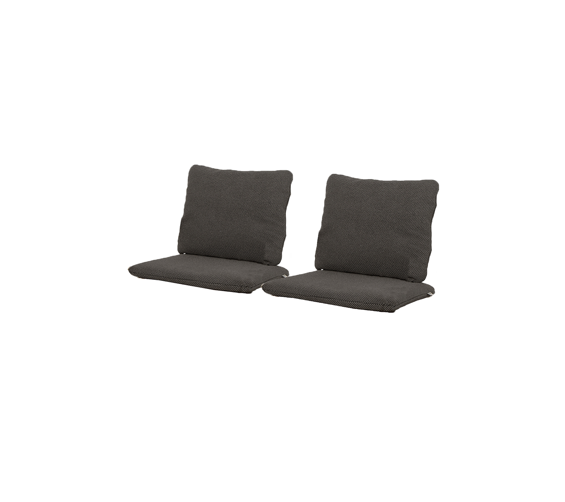Twee donkergrijze kussens ontworpen voor het zitten, met zachte ruggen en zitgedeeltes voor comfort. Ideaal voor het verbeteren van ontspanning.