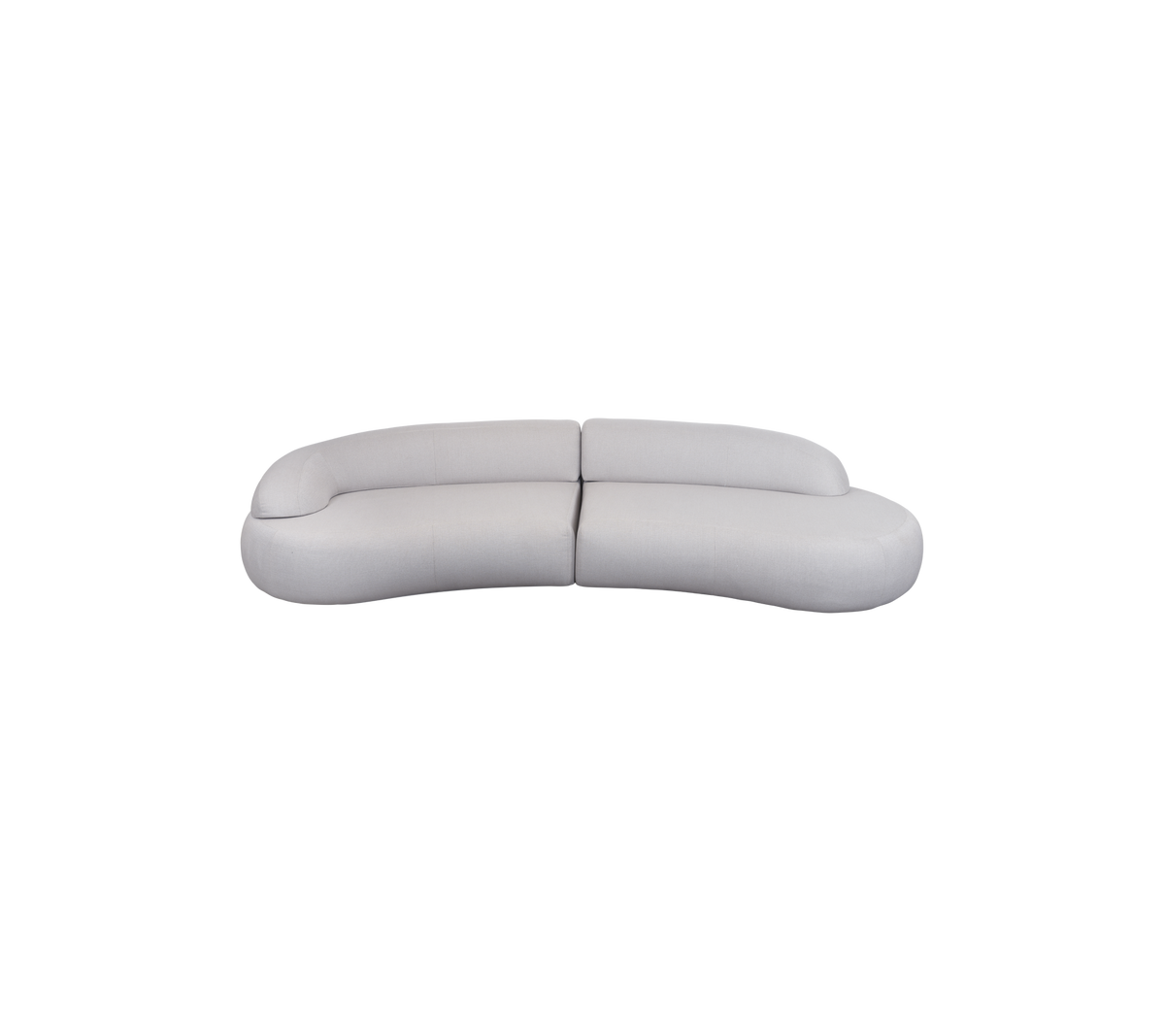 Gebogen, modern sofaontwerp in een zachte, neutrale kleur met een slank, minimalistisch esthetiek. Ideaal voor hedendaagse interieurs.