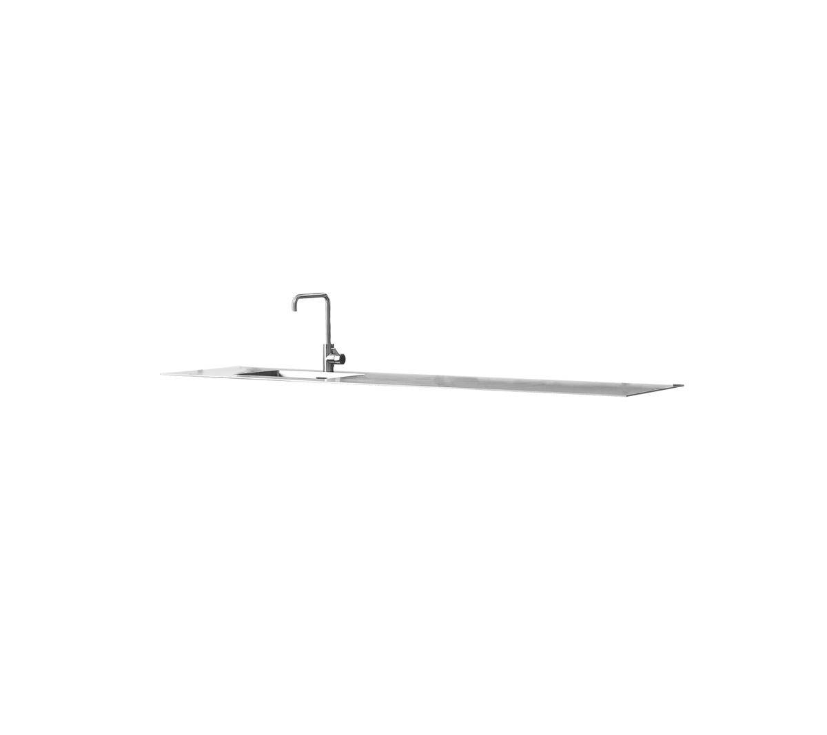 Stijlvolle zilveren waterkraan met een lange uitloop en een modern ontwerp, geschikt voor verschillende wastoepassingen.