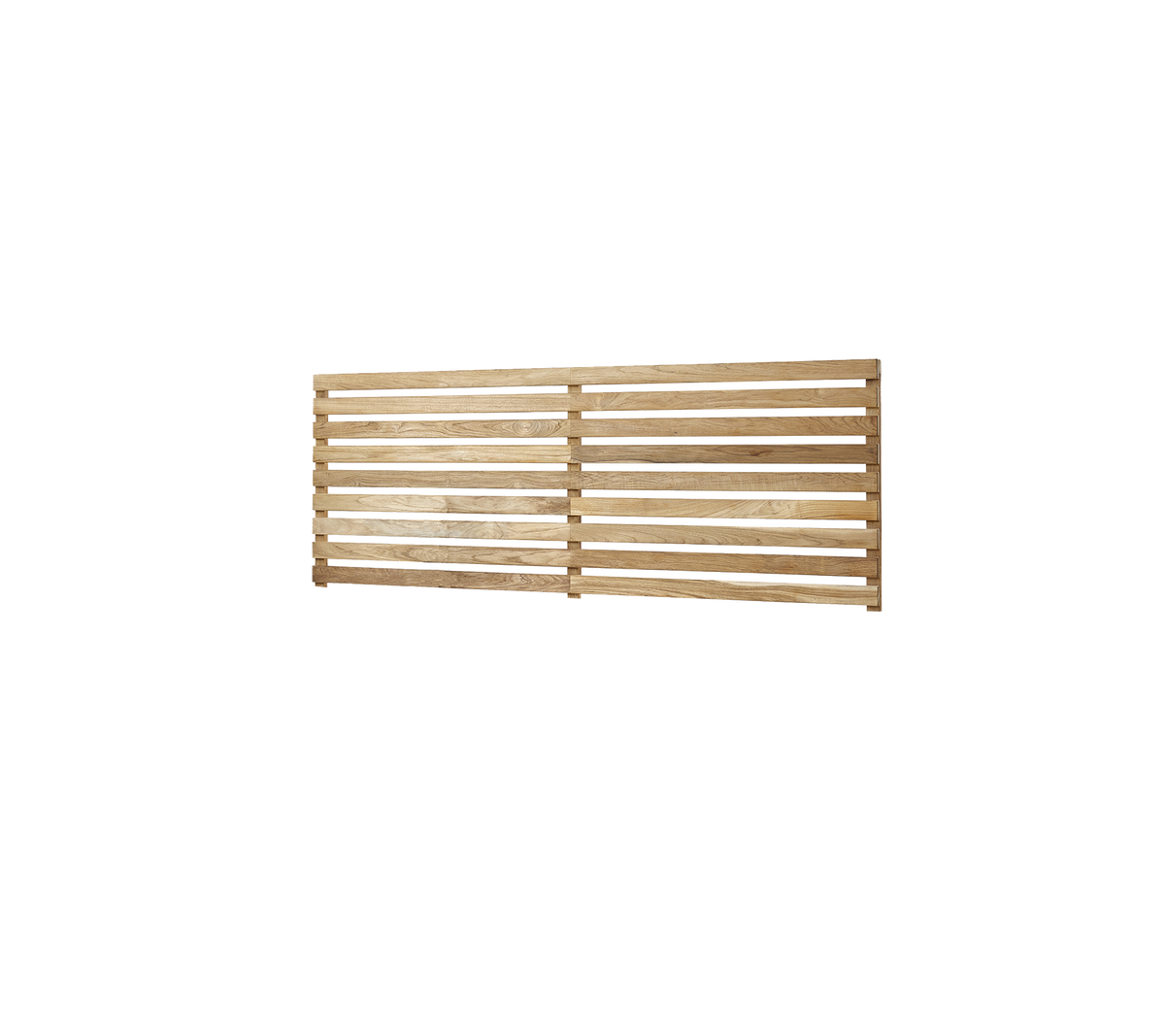 Houten lattenpaneel met een natuurlijke afwerking, met gelijkmatig verdeelde latten voor ventilatie of decoratief gebruik.