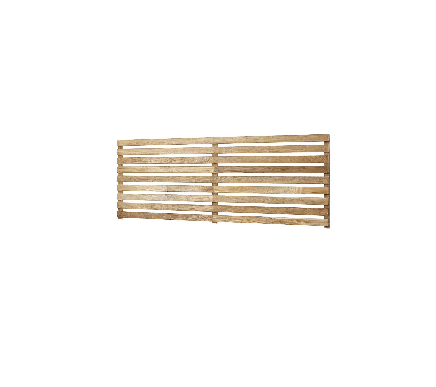 Houten lattenpaneel met een natuurlijke afwerking, met gelijkmatig verdeelde latten voor ventilatie of decoratief gebruik.