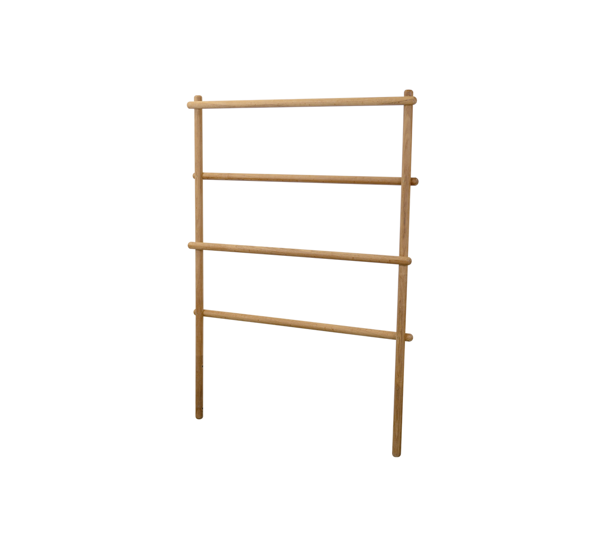 Houten rek met drie horizontale stangen voor het tonen of opslaan van items. De natuurlijke afwerking benadrukt elke decorstijl.